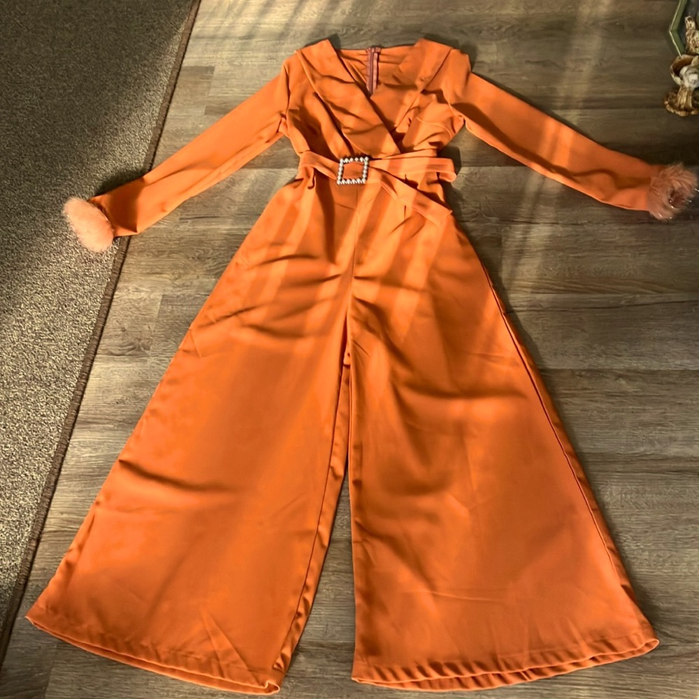 Elegant Orange Jumpsuit with Belted Waist - Picture 1 of 9